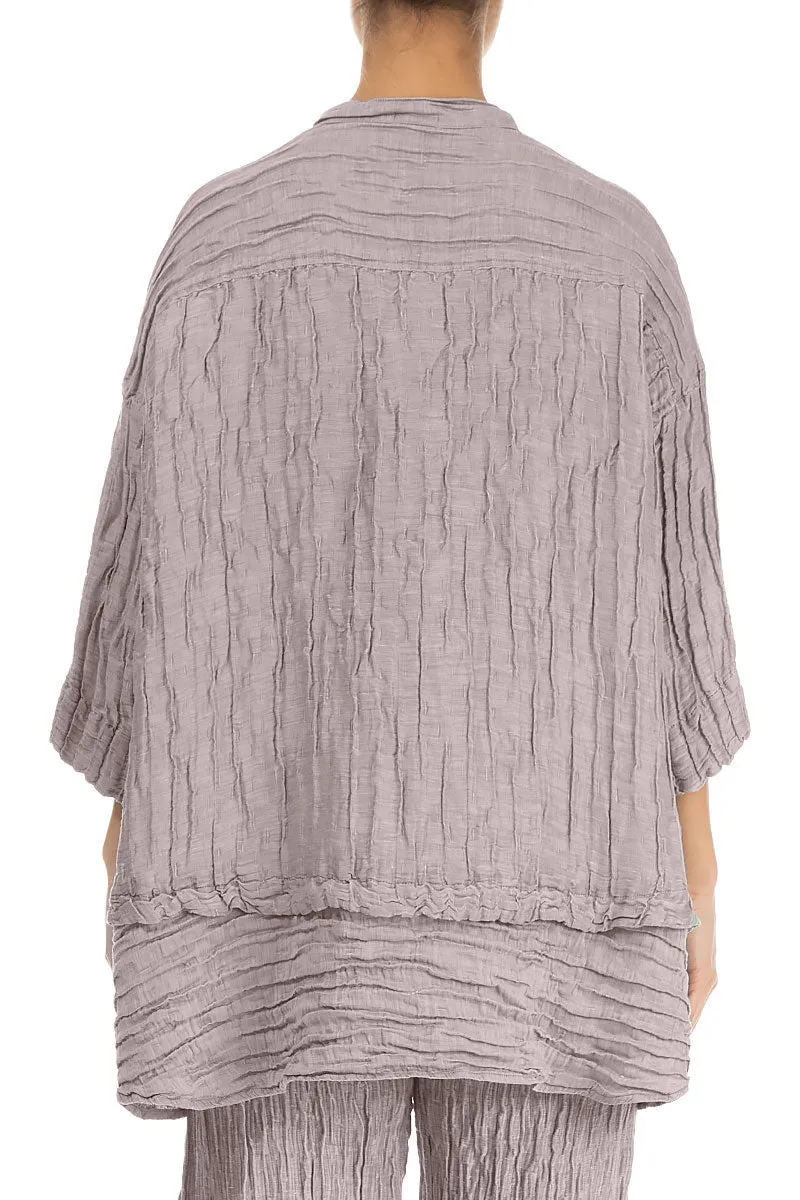 Flared Crinkled Greige Silk Shirt