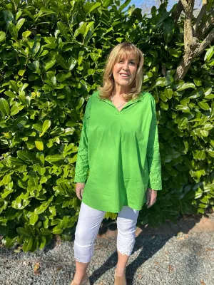 Green Broderie Sleeve Detail Blouse Freida