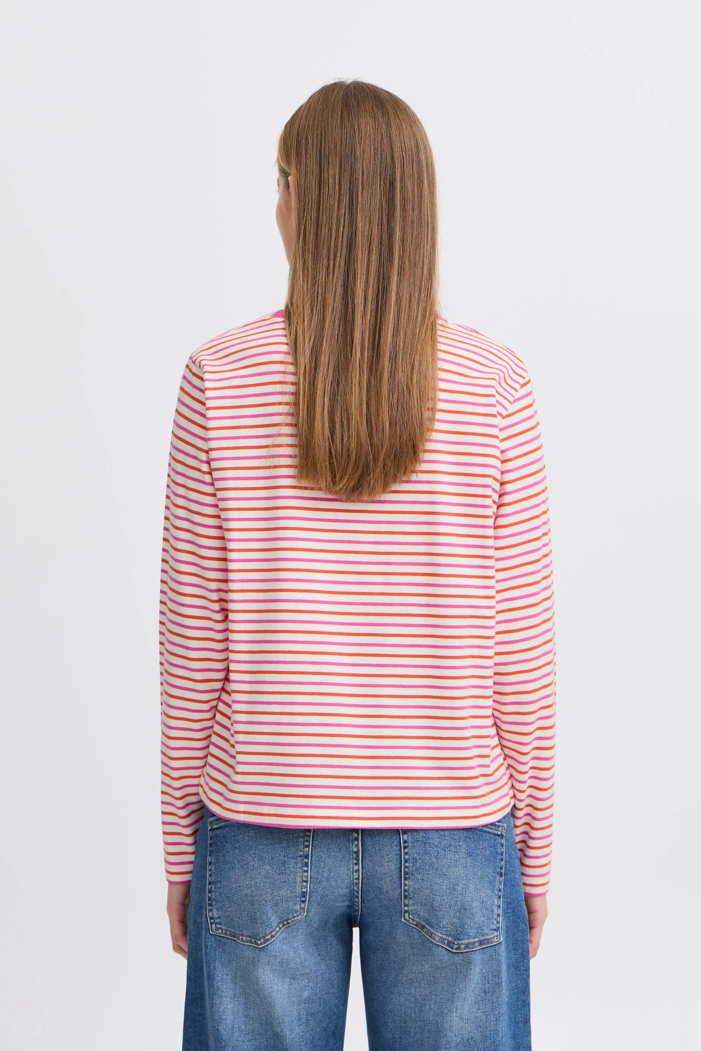 Ichi Mira multi stripe LS t shirt Cloud dancer Pink Fiesta