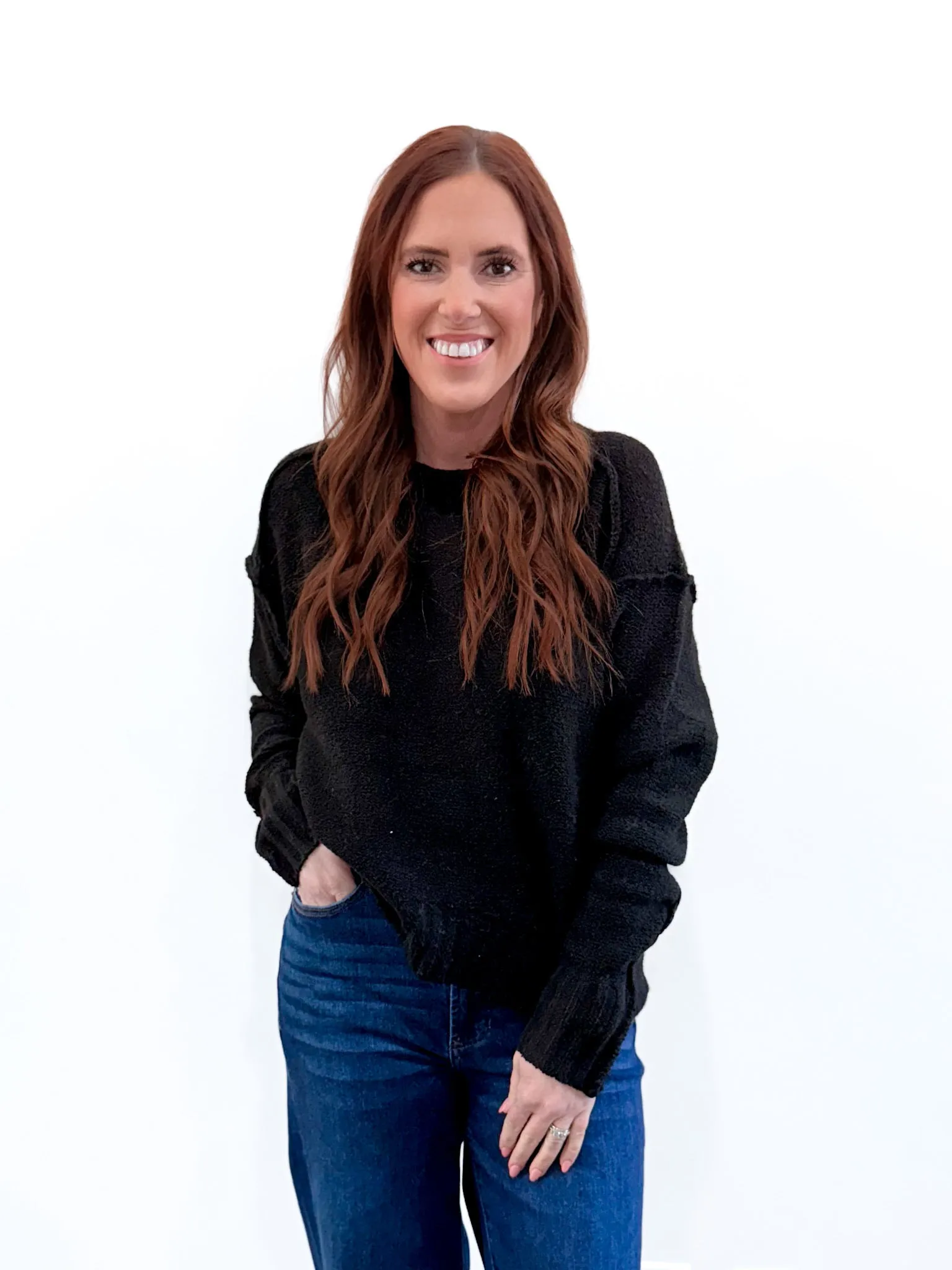 Jenna Raw Detail Sweater - Black