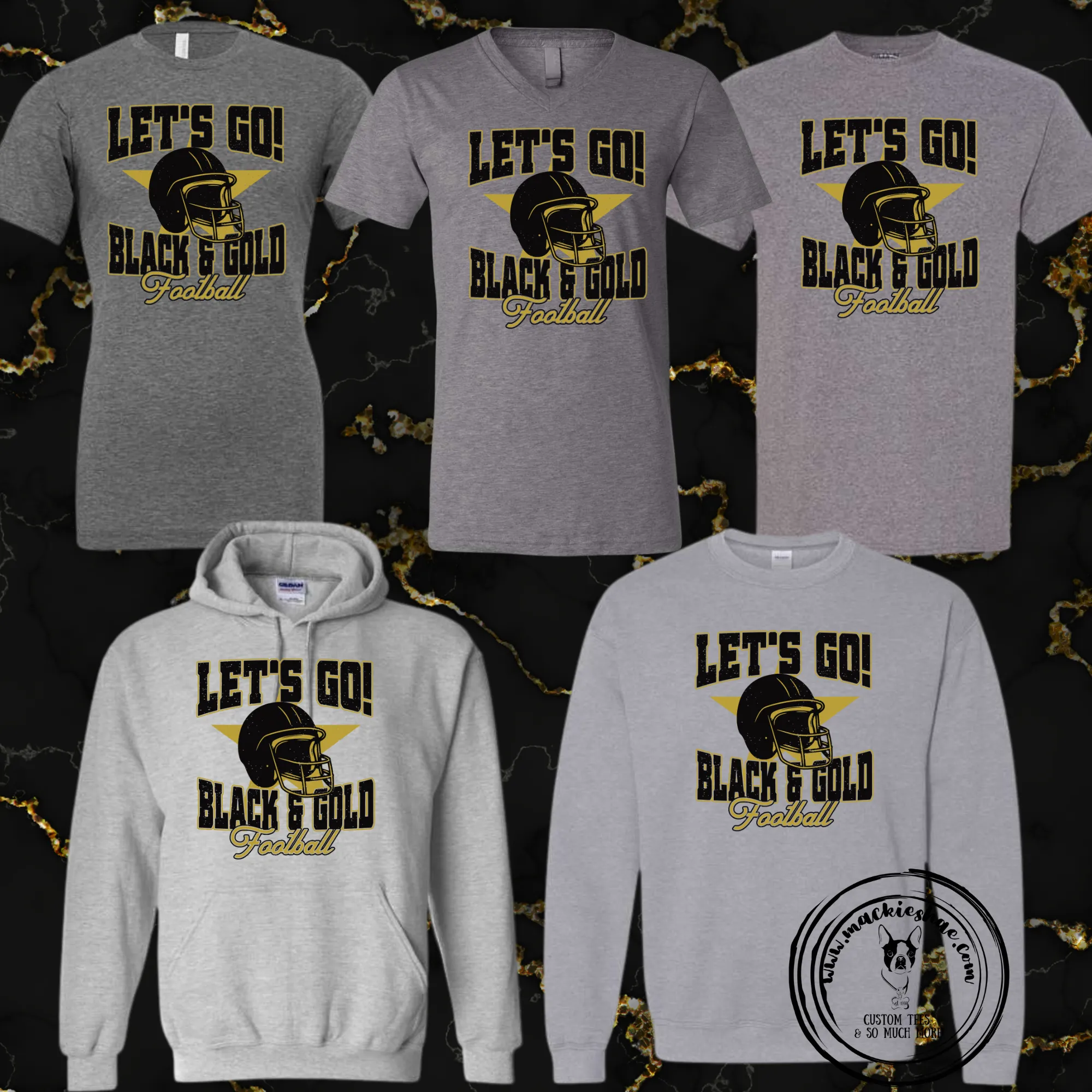 Let's Go Black & Gold Football Gear Custom Shirt for Youth and Adults (5 Shirt Options)