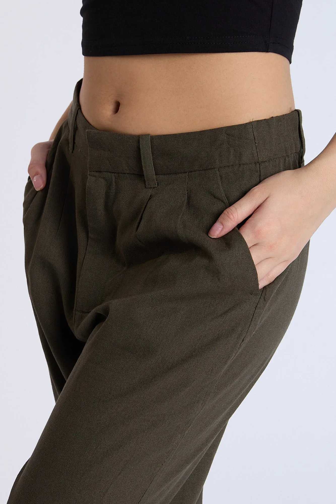 Linen-Blend Tailored Pants