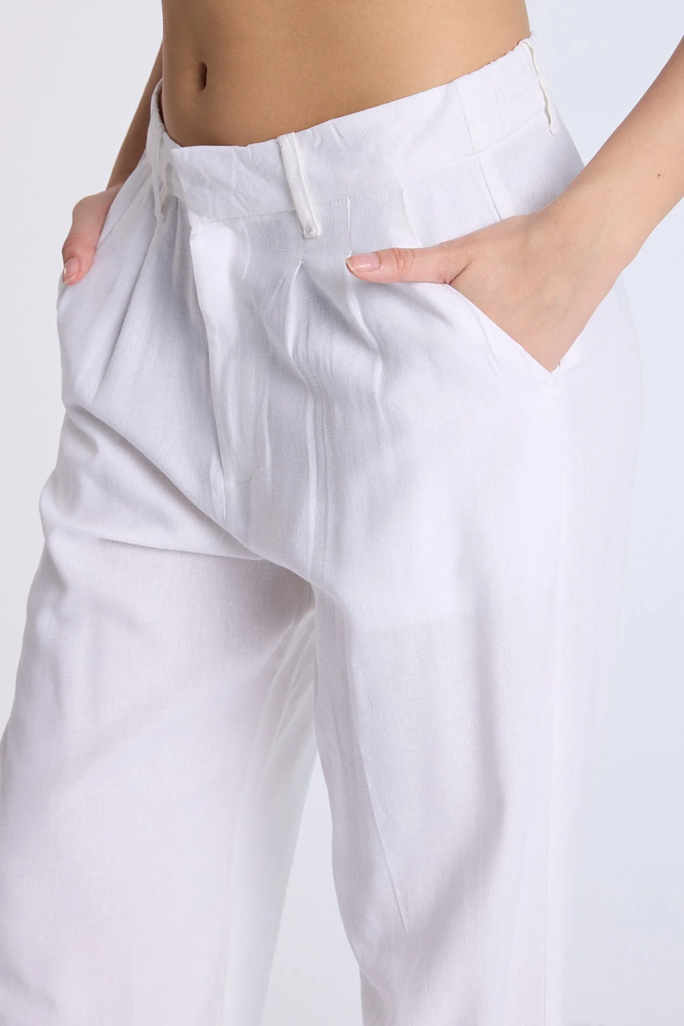 Linen-Blend Tailored Pants