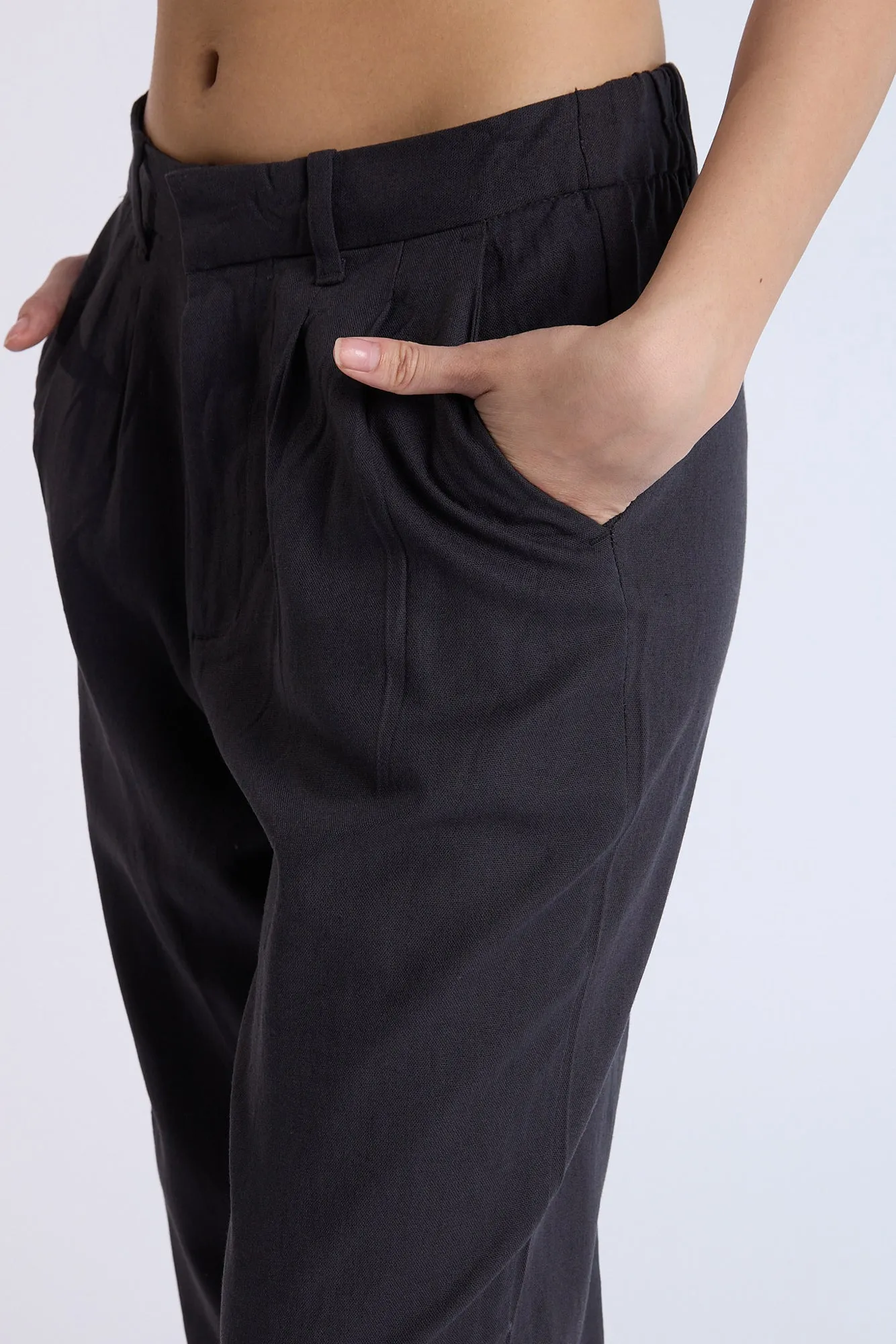 Linen-Blend Tailored Pants