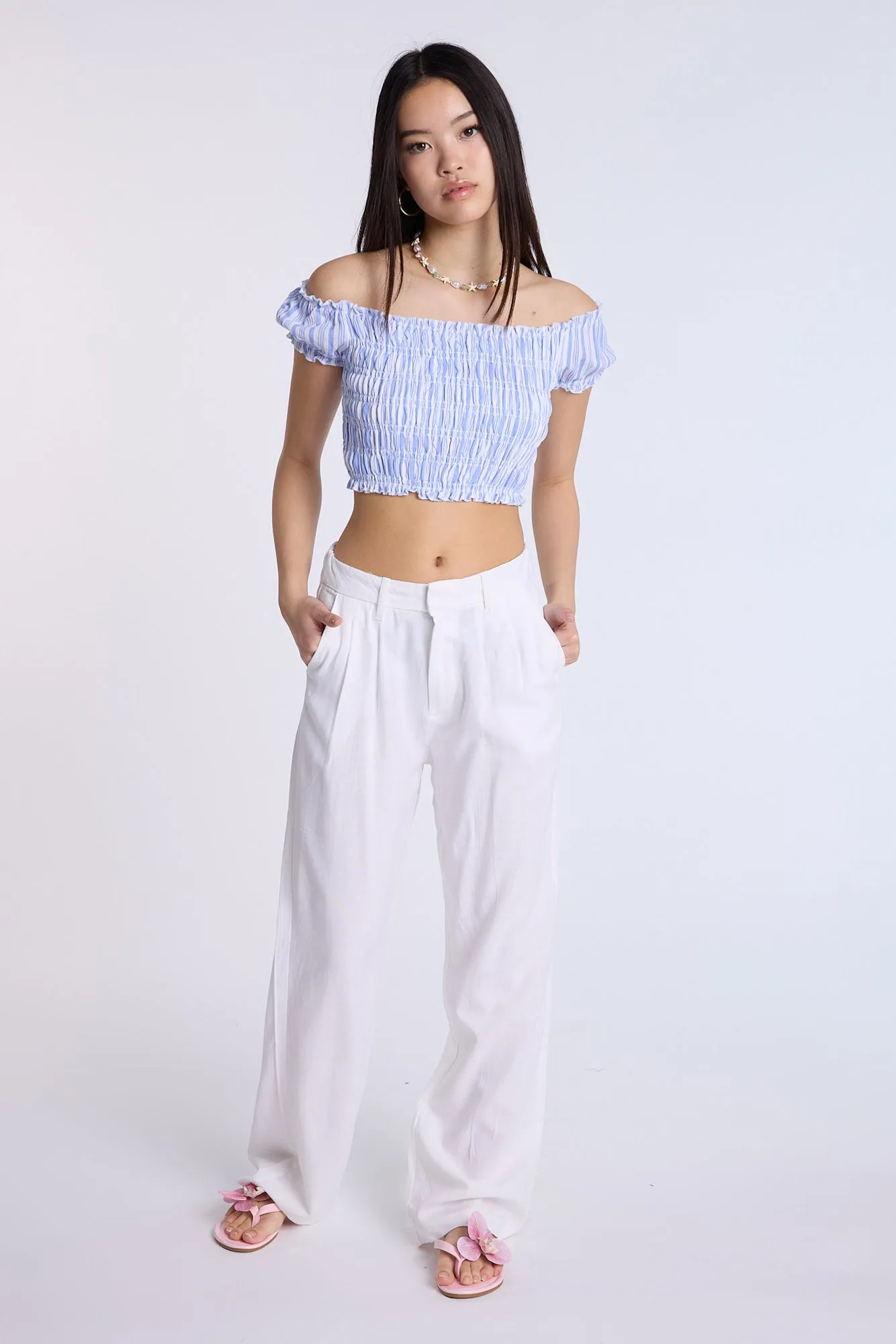 Linen-Blend Tailored Pants
