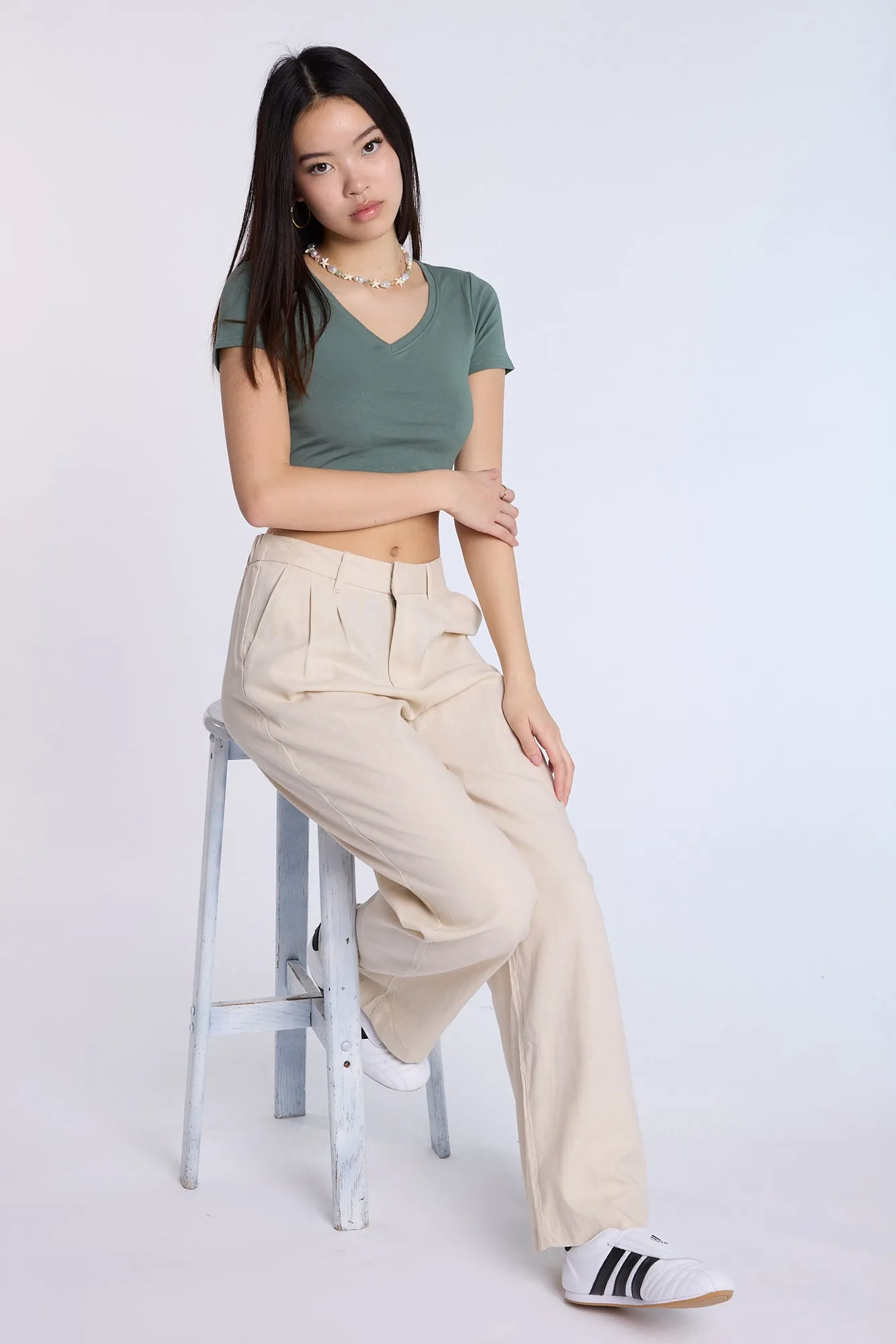 Linen-Blend Tailored Pants