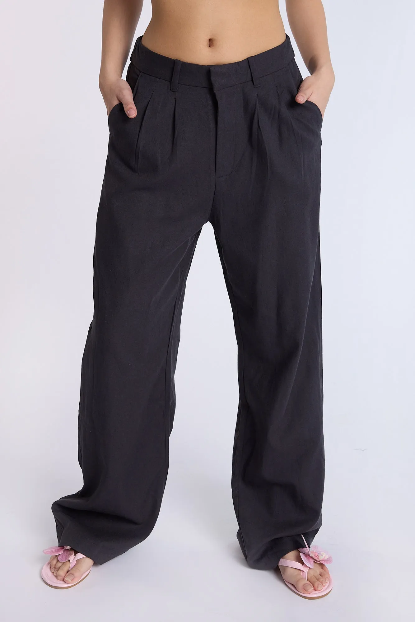 Linen-Blend Tailored Pants