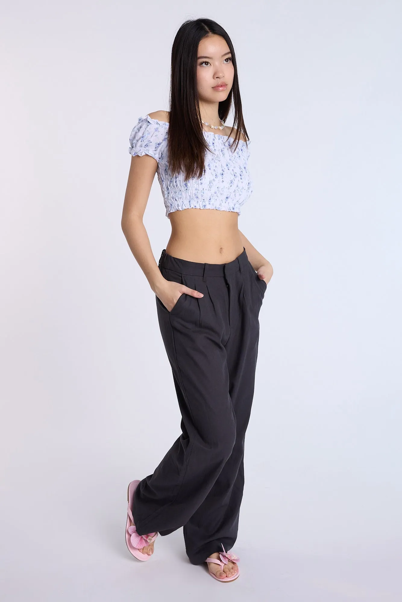 Linen-Blend Tailored Pants