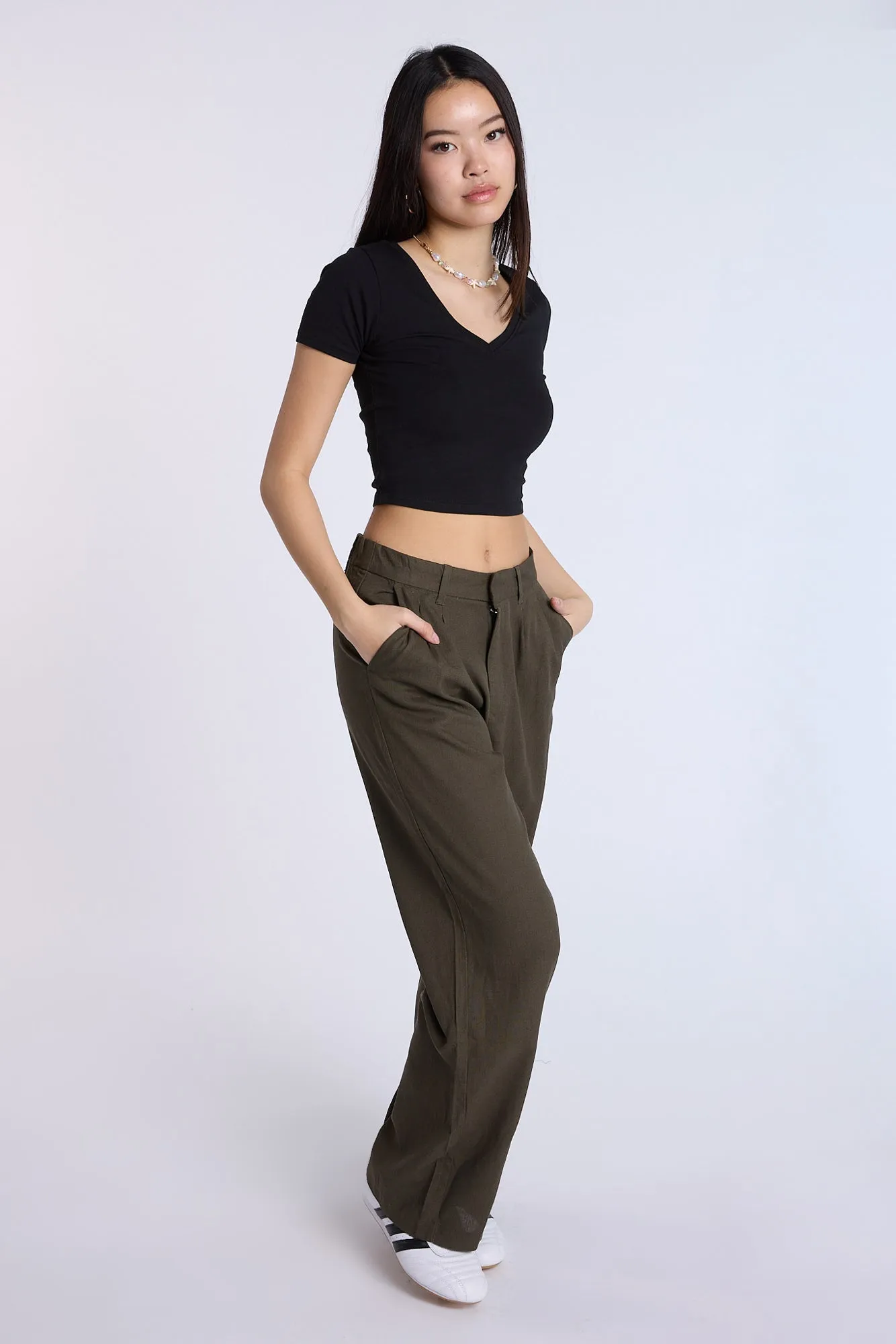 Linen-Blend Tailored Pants