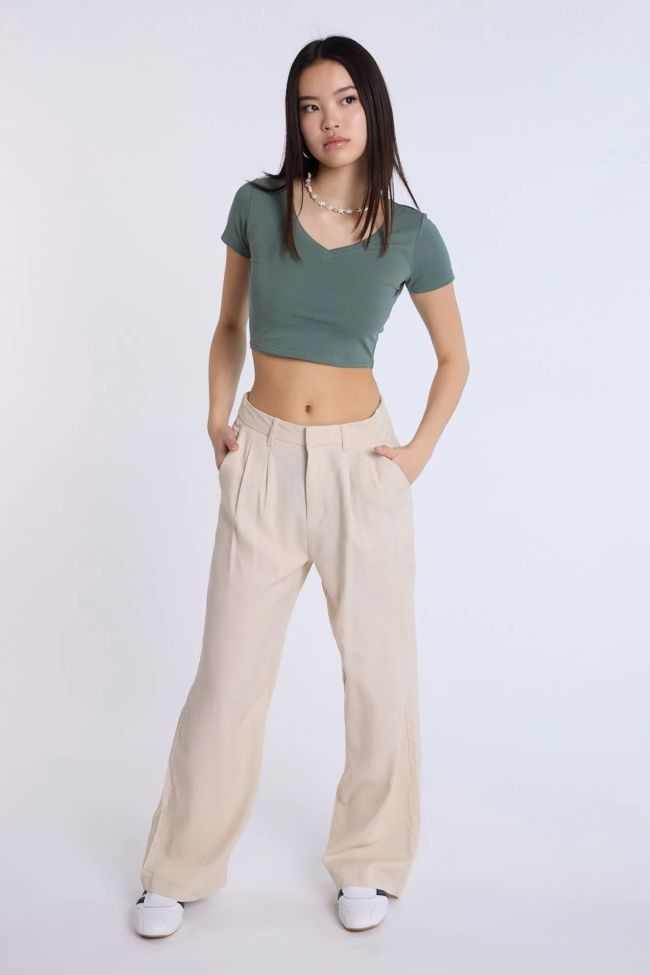 Linen-Blend Tailored Pants