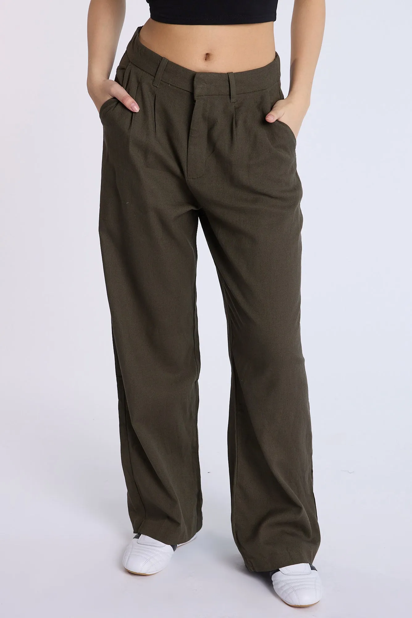 Linen-Blend Tailored Pants