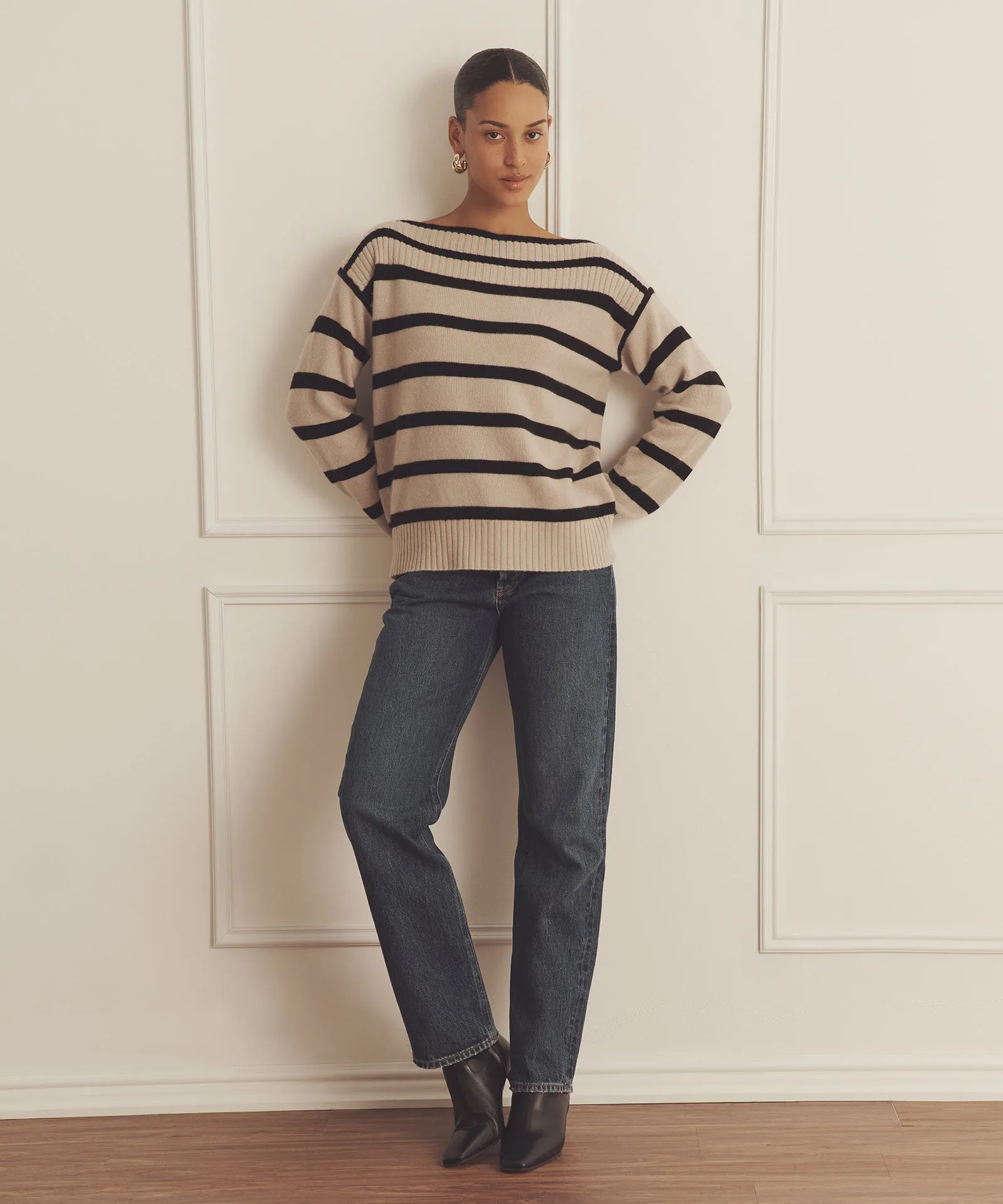 Luxe Cashmere Striped Boatneck