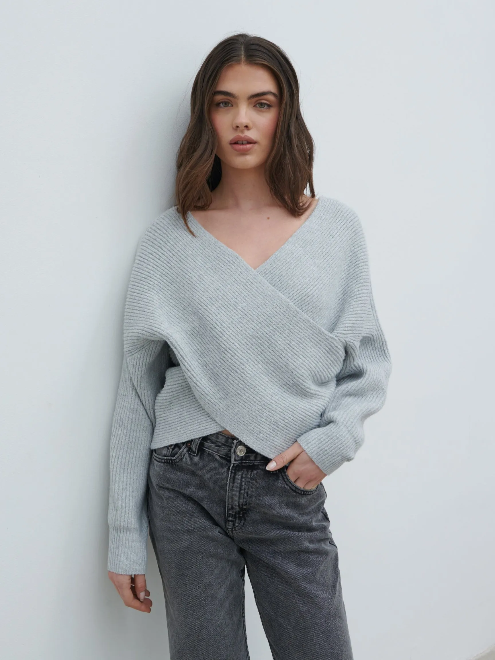 Macey Cross Back Knit Jumper - Grey Marl