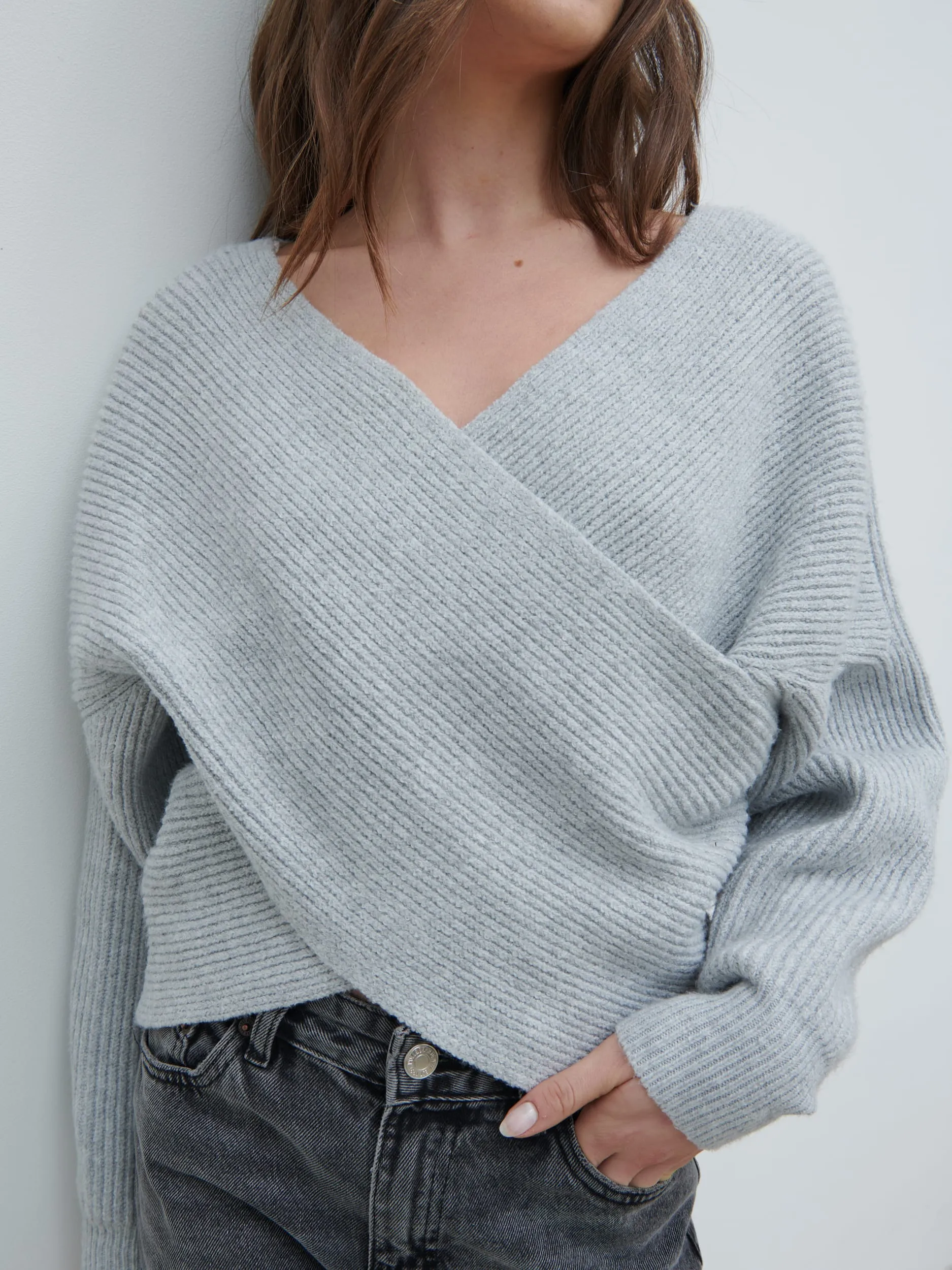 Macey Cross Back Knit Jumper - Grey Marl