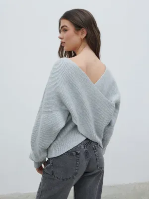 Macey Cross Back Knit Jumper - Grey Marl