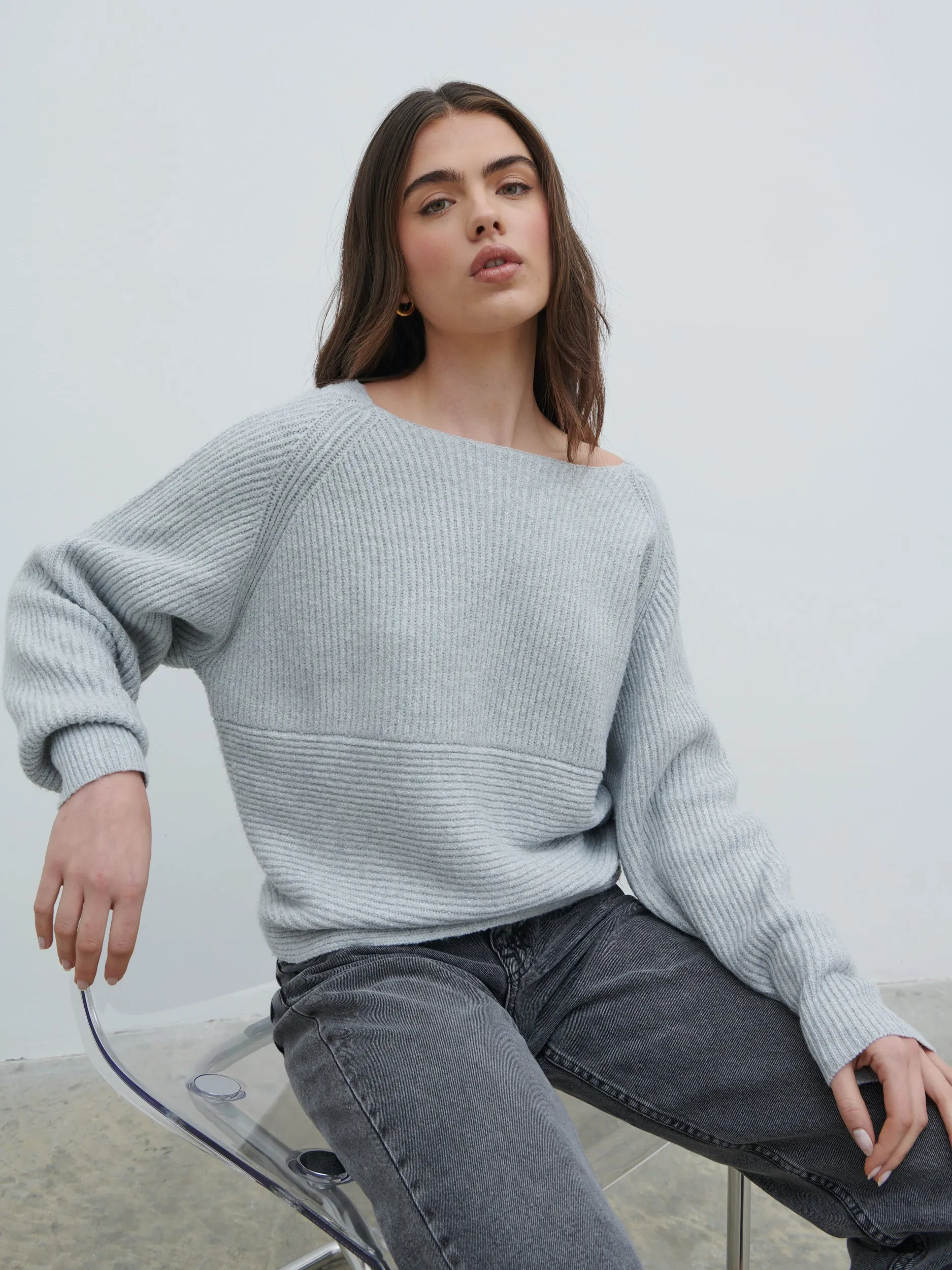 Macey Cross Back Knit Jumper - Grey Marl