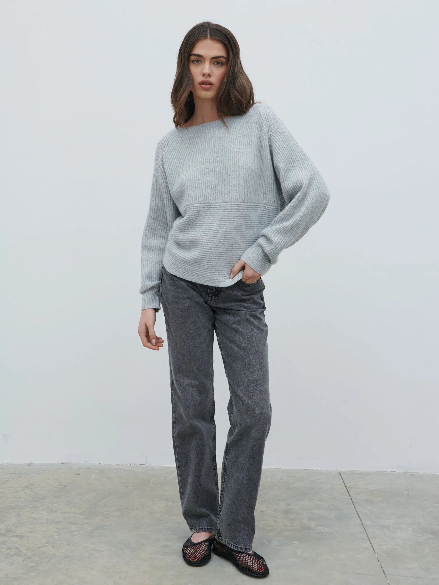 Macey Cross Back Knit Jumper - Grey Marl