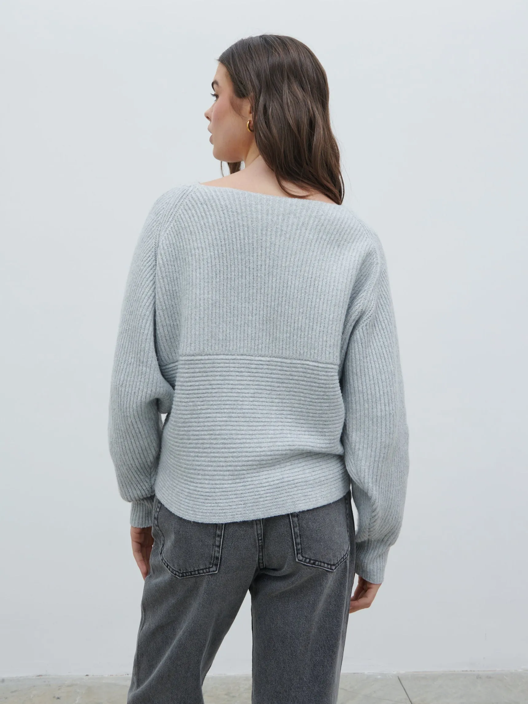 Macey Cross Back Knit Jumper - Grey Marl