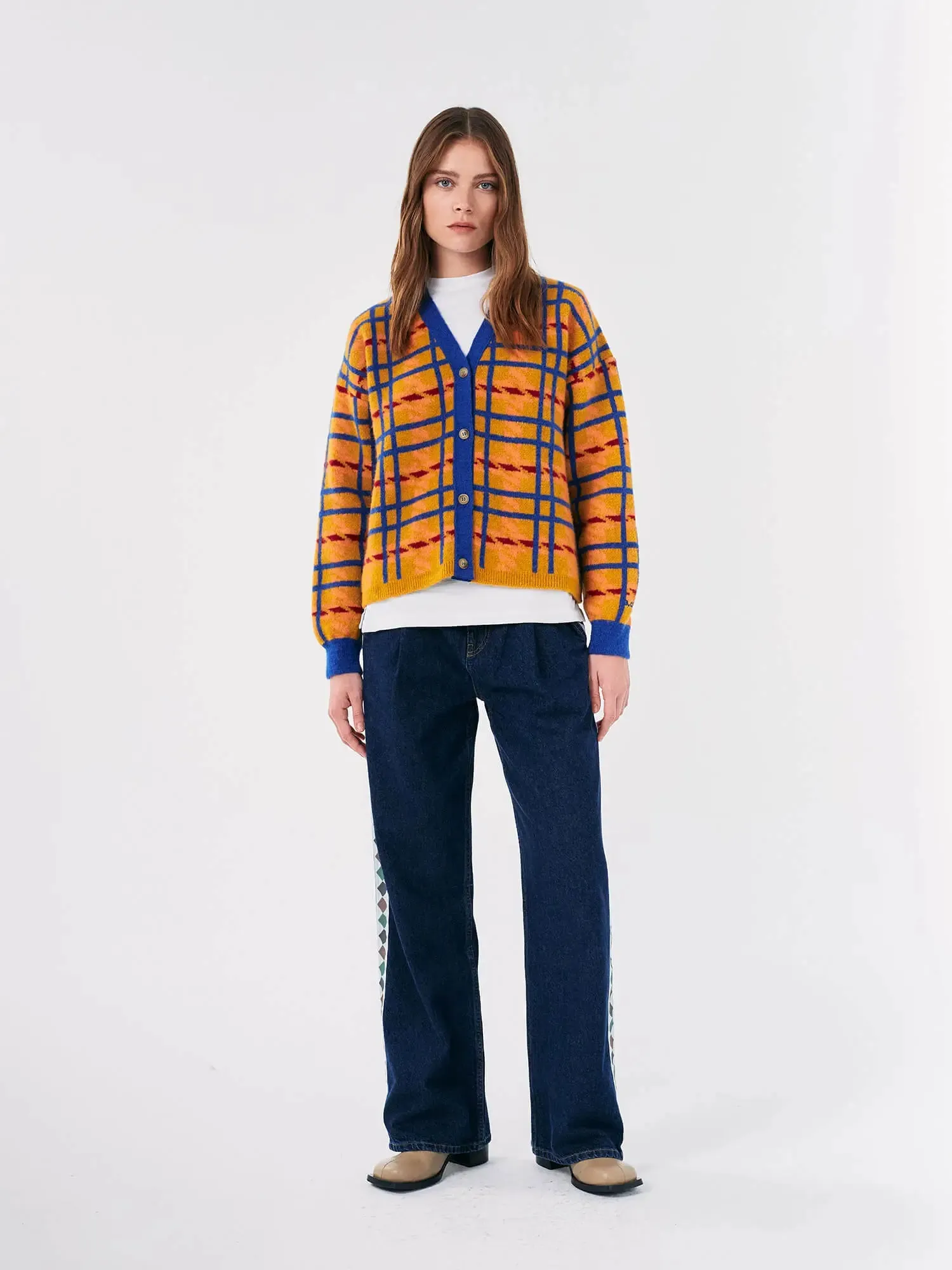 Mandras Checked cropped v-neck cardigan