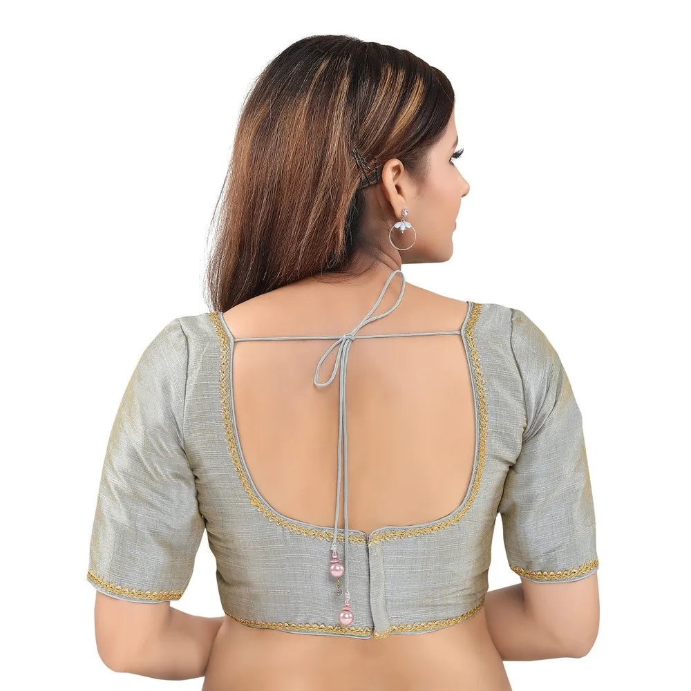 Mulberry Silk Padded Back Open Elbow Sleeves Readymade Blouse