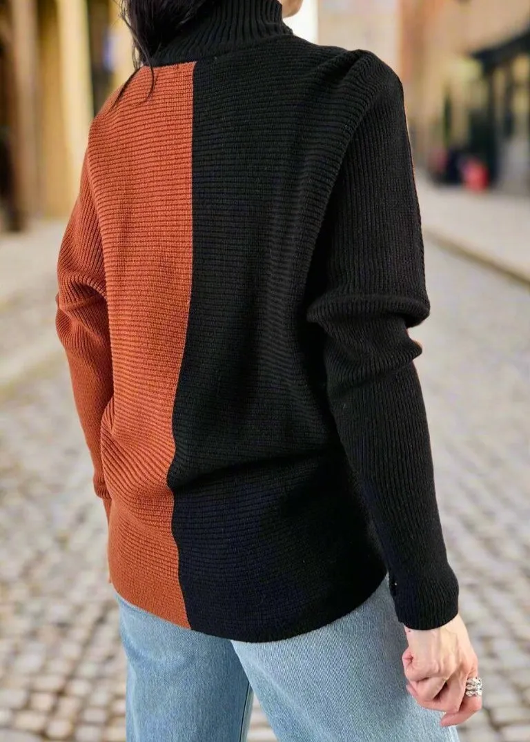 NATURAL OR COPPER COLOR BLOCK SWEATER