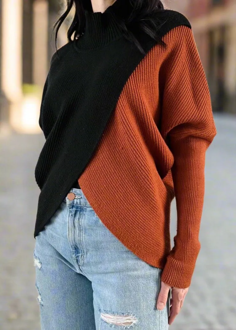 NATURAL OR COPPER COLOR BLOCK SWEATER