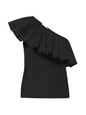 Noella ruffle one-shoulder top in jet black