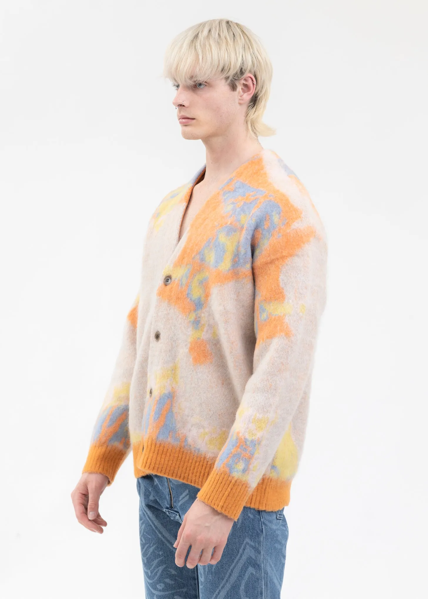 Orange ART MOHAIR SHAGGY KNIT CARDIGAN