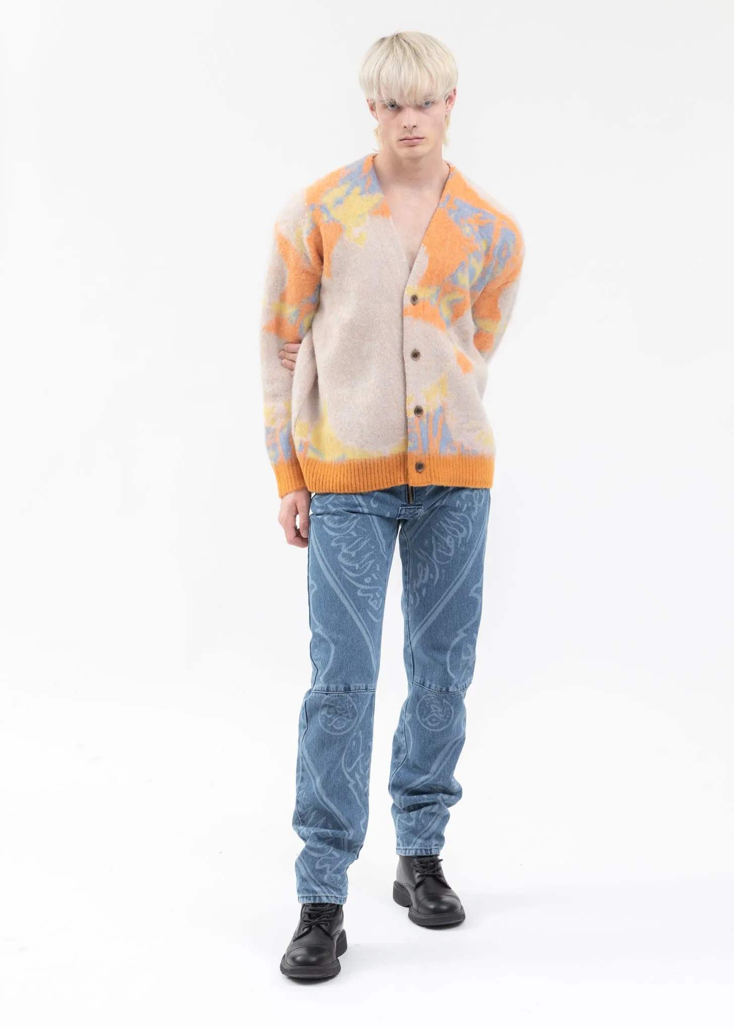 Orange ART MOHAIR SHAGGY KNIT CARDIGAN