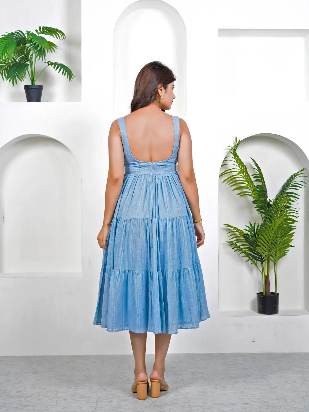 Pacific Blue Cotton Midi Dress