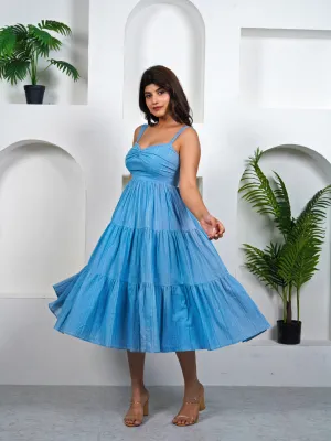 Pacific Blue Cotton Midi Dress