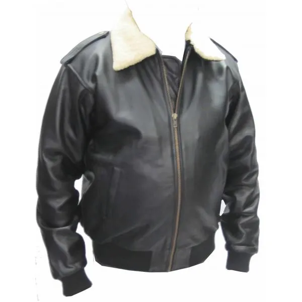 Pilot Bomber Fling Leather Jacket With fur Collar 158