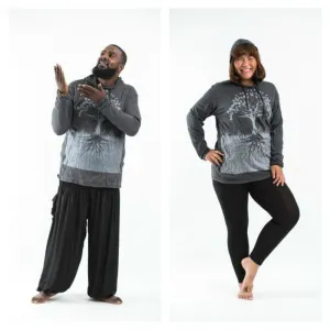 Plus Size Sure Design Unisex Tree of Life Hoodie Silver on Black