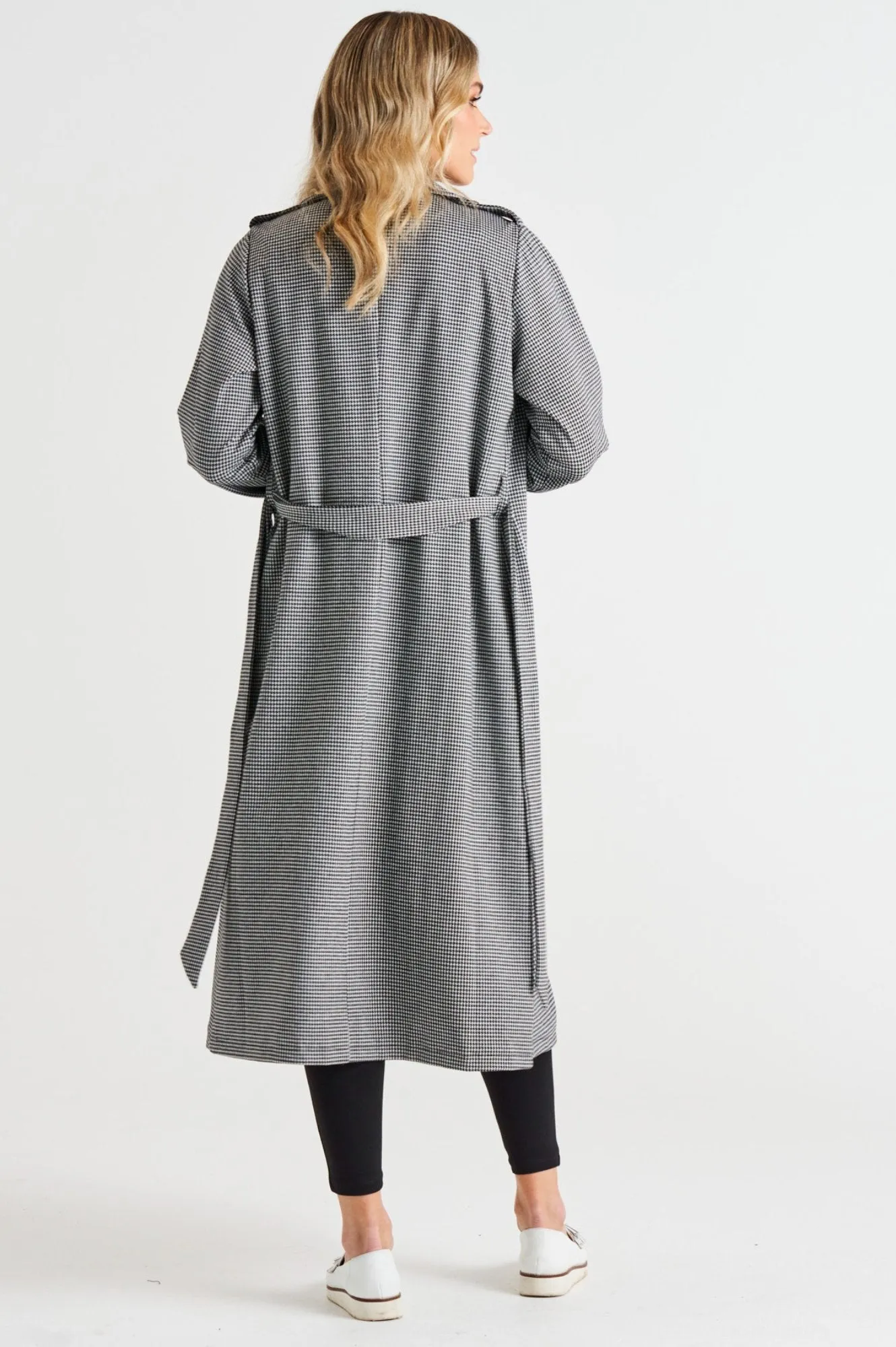 Ponte Trench Coat - Black Houndstooth