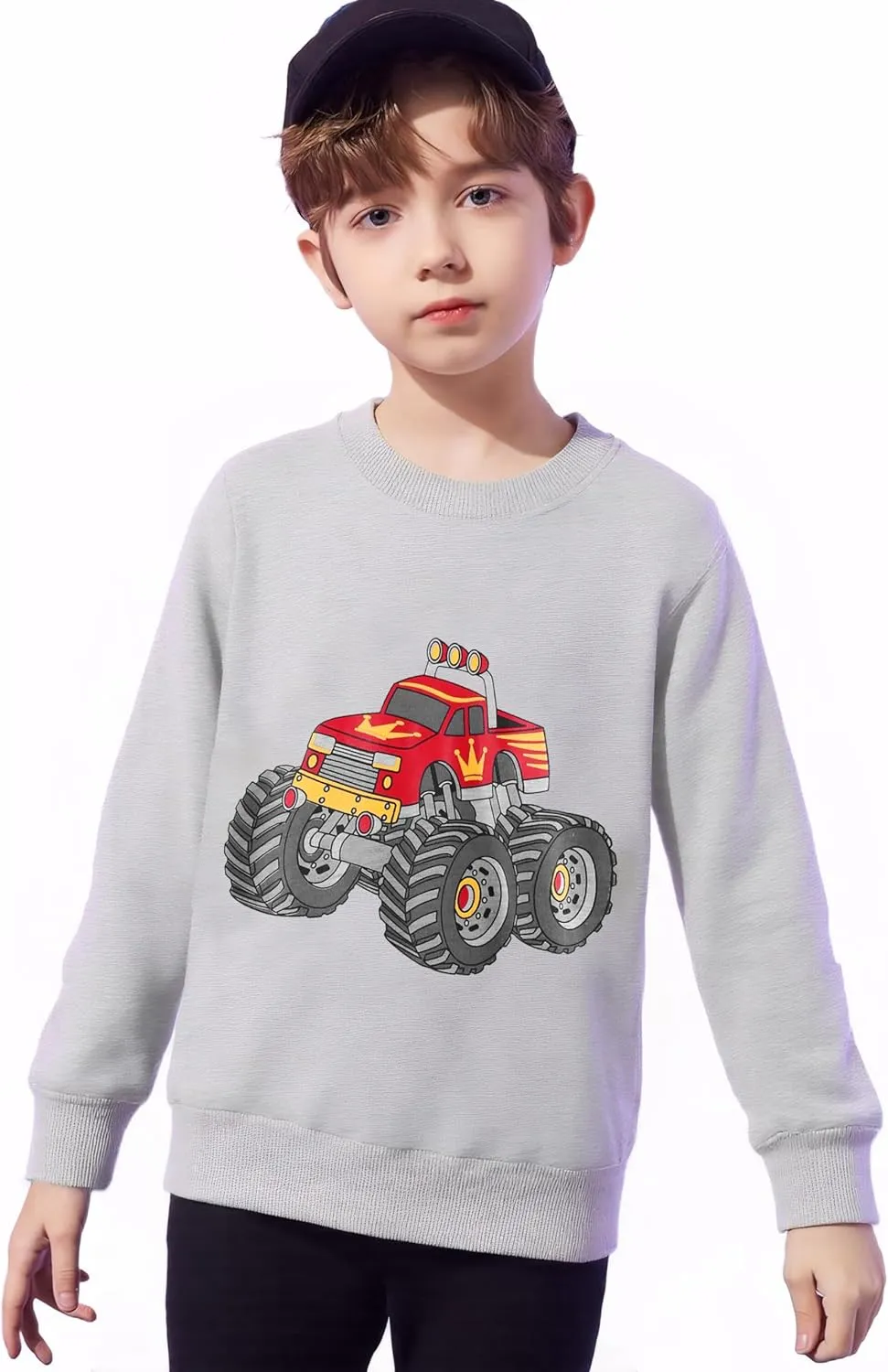 Popshion Boys Crewneck Sweatshirt Monster Truck Dinosaur Shirts Cotton Lightweight Pullover Sweater for Kids