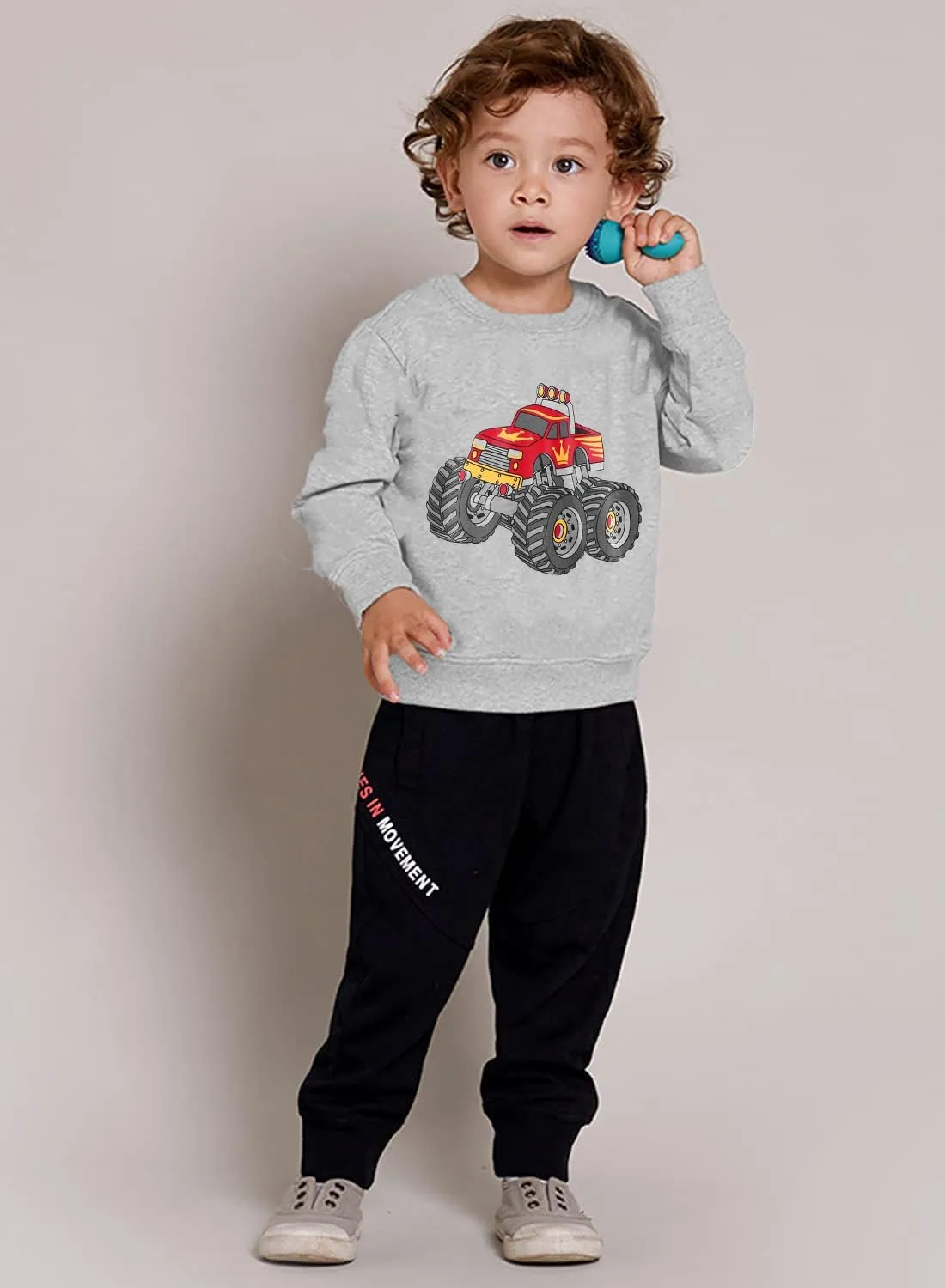 Popshion Boys Crewneck Sweatshirt Monster Truck Dinosaur Shirts Cotton Lightweight Pullover Sweater for Kids