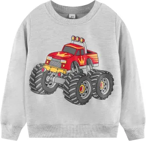 Popshion Boys Crewneck Sweatshirt Monster Truck Dinosaur Shirts Cotton Lightweight Pullover Sweater for Kids