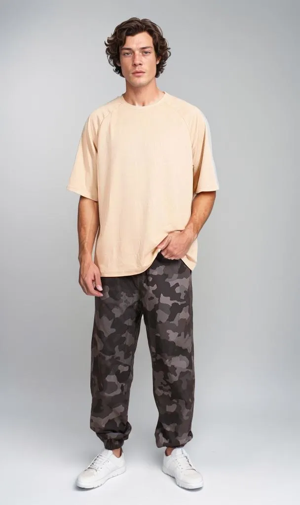R208593 - Waffle Textured Oversized T-Shirt - Sand Beige