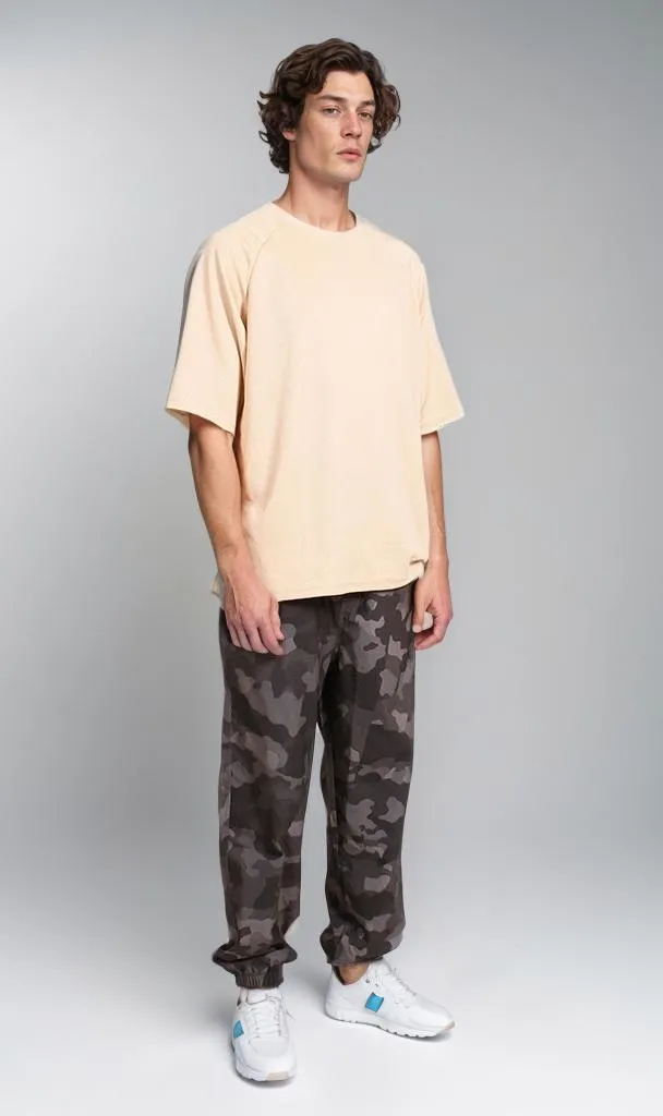 R208593 - Waffle Textured Oversized T-Shirt - Sand Beige