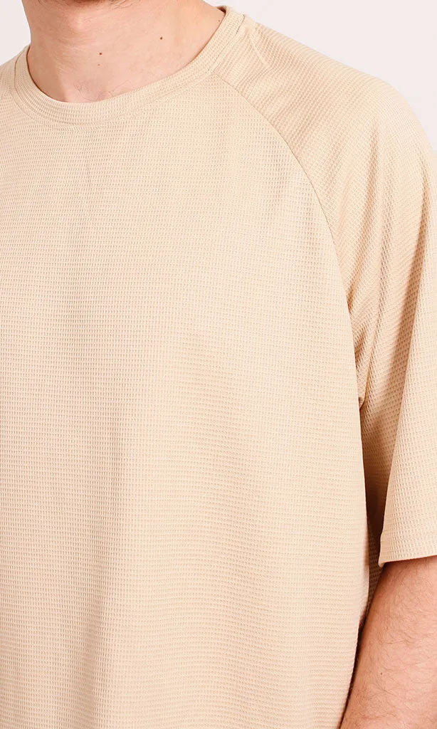 R208593 - Waffle Textured Oversized T-Shirt - Sand Beige