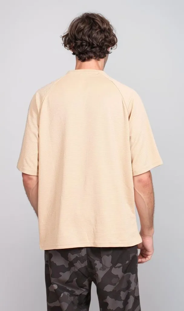 R208593 - Waffle Textured Oversized T-Shirt - Sand Beige