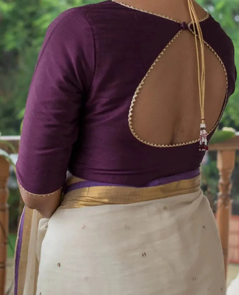 Readymade Purple And Gold Blouse Made Raw Silk