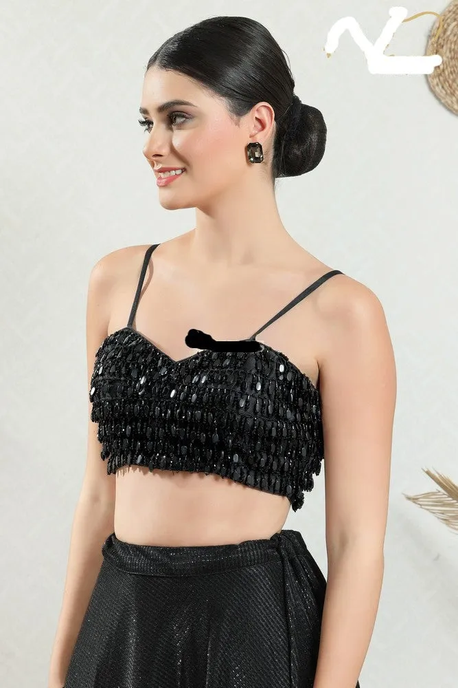 Readymade Silk Padded Black Back Open Sleeveless Saree Blouse