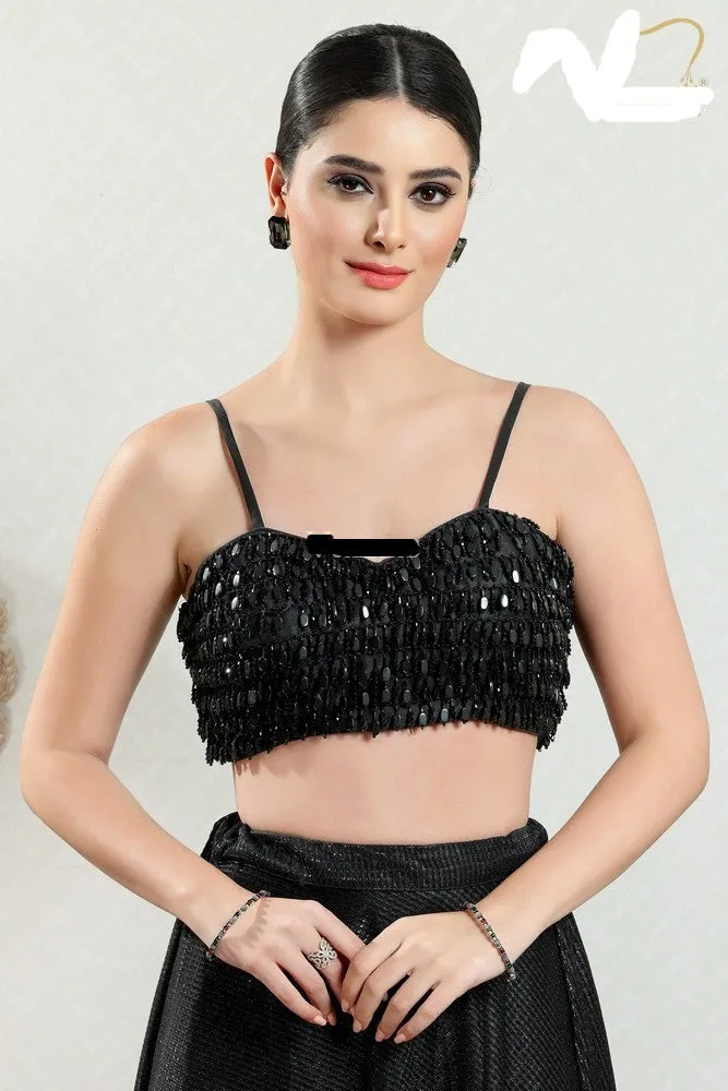 Readymade Silk Padded Black Back Open Sleeveless Saree Blouse
