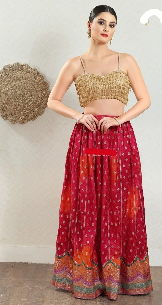 Readymade Silk Padded Gold Back Open Sleeveless Saree Blouse