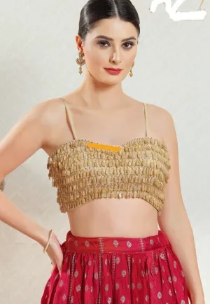 Readymade Silk Padded Gold Back Open Sleeveless Saree Blouse
