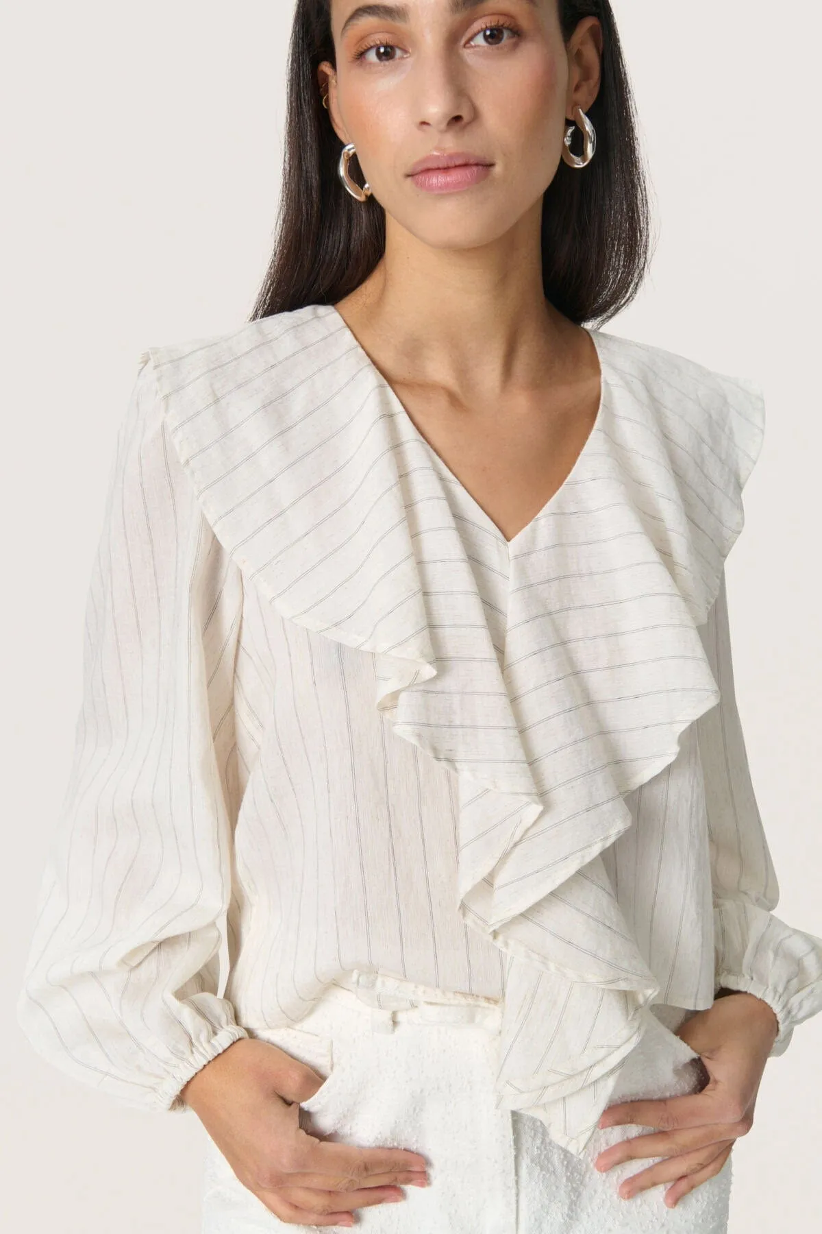 Roya Ruffle Detail Blouse - Nature Stripe