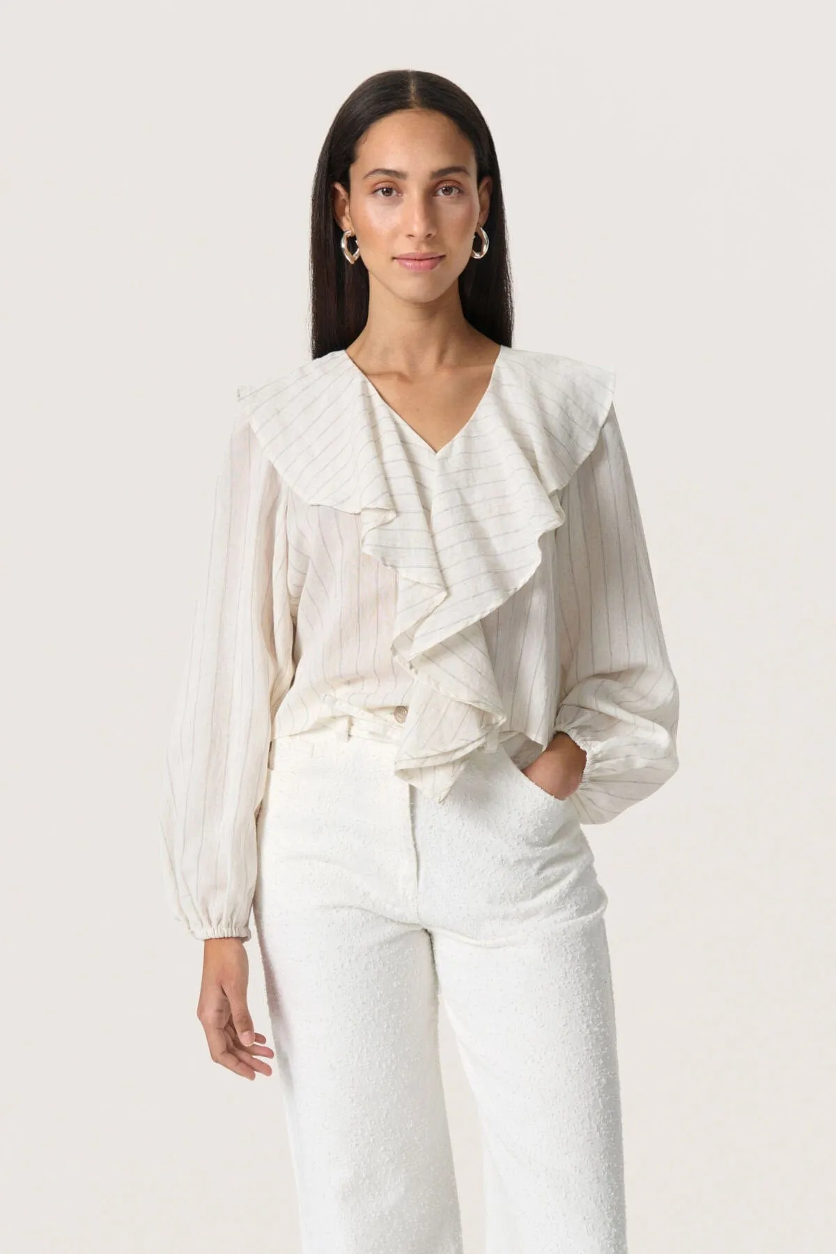 Roya Ruffle Detail Blouse - Nature Stripe