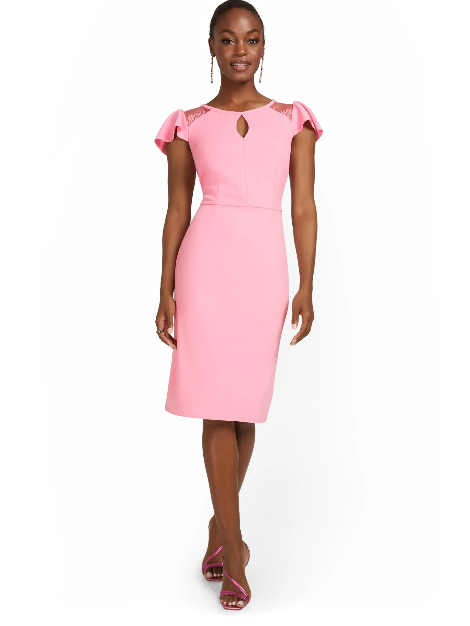 Ruffle Cap-Sleeve Sheath Dress - Magic Crepe®