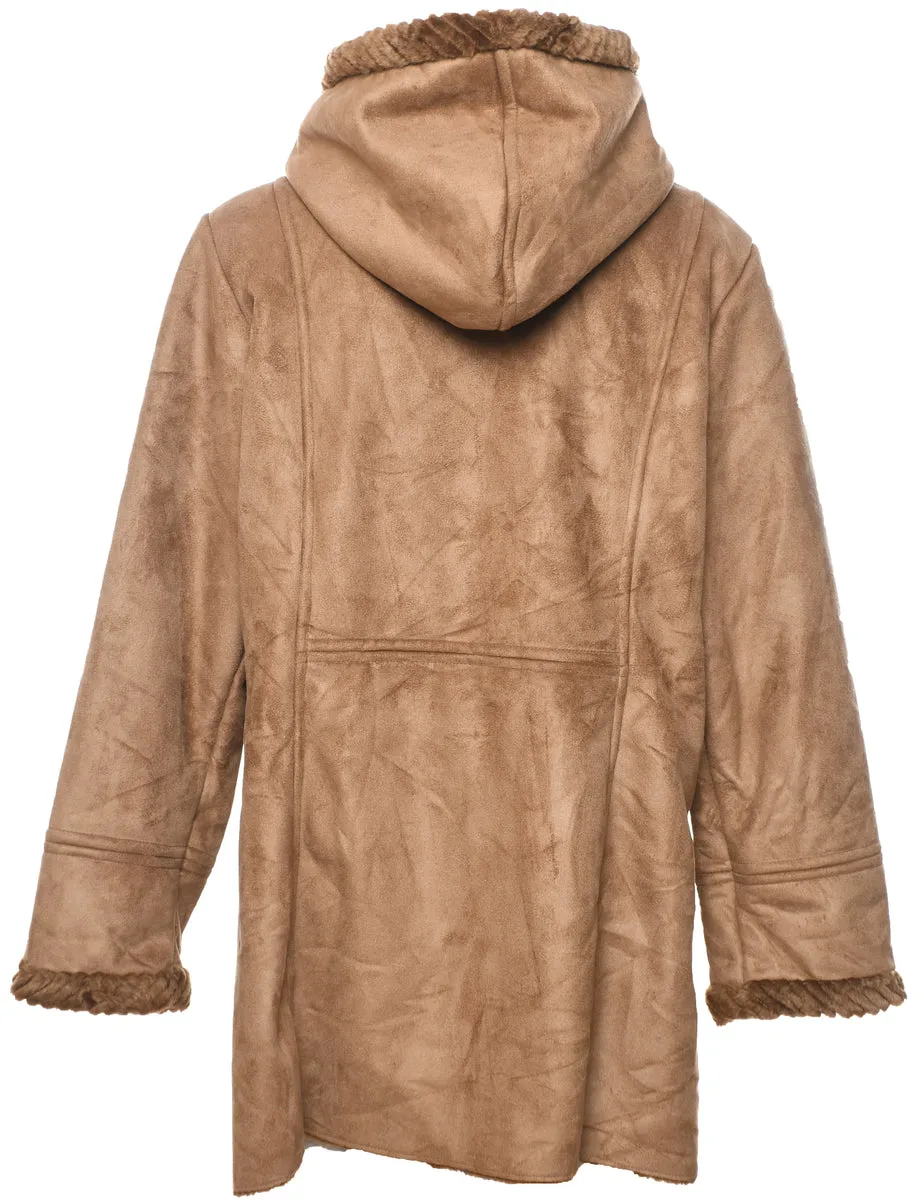 St. John Bay Hooded Brown Shearling Lined Coat - L